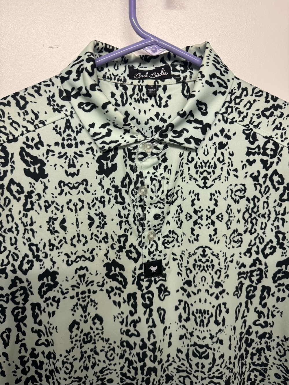 Bad Birdie Mint Green Polo with Black Animal Pattern